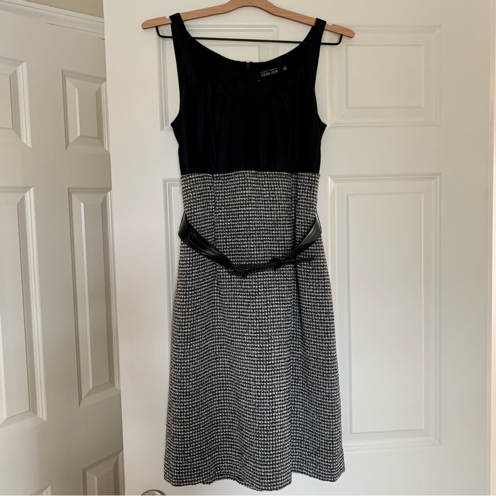 Rickie Freeman for Teri Jon Houndstooth Black Silk dress~ size 4
